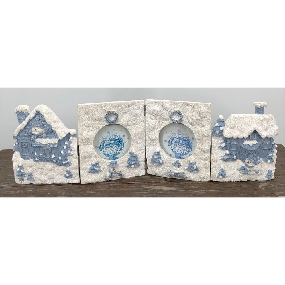 Snow Buddies Winter Christmas Theme Hinged Picture Frame Blue And White 98